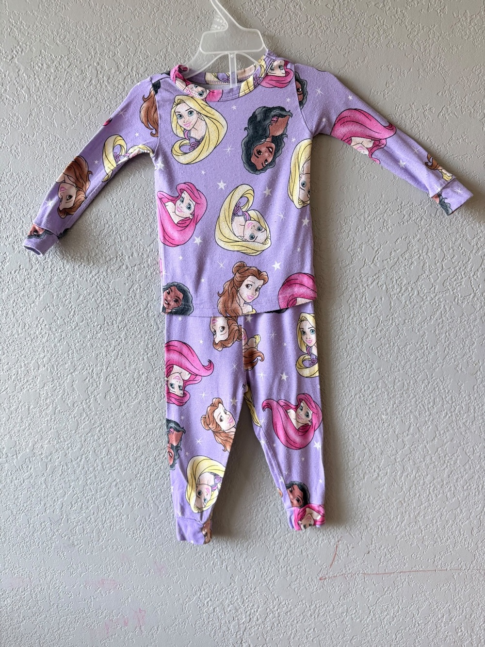 Disney Purple Princess Character Pajama Set with Multicolor Faces